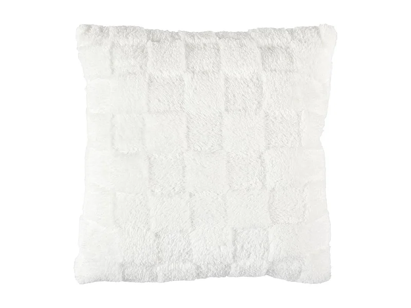 Coussin Flanelle Damier 40x40cm, Blanc et Beige, Doux et Confortable, Facile à Laver - TURIN