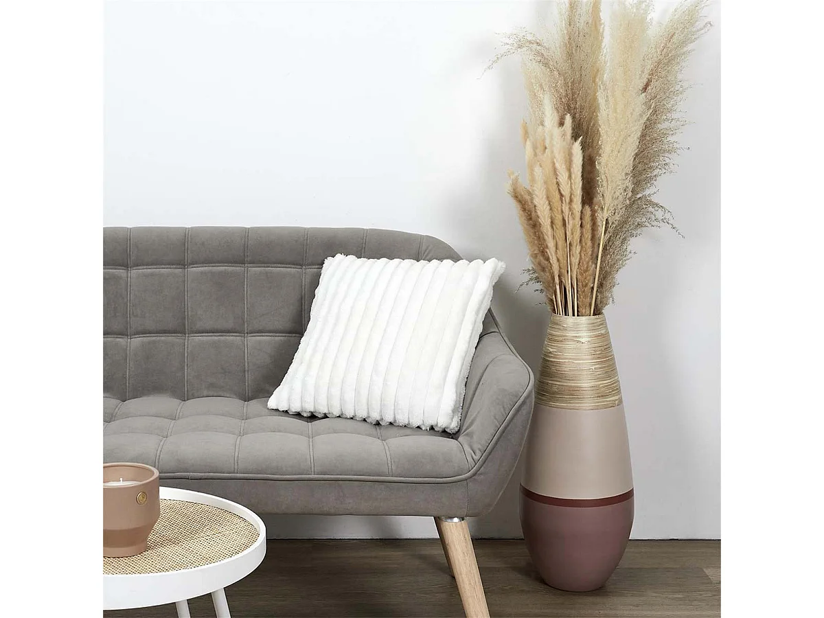 Coussin Ultra Doux Flanelle Côtelé 40x40cm Blanc Déhoussable - COSYHOME