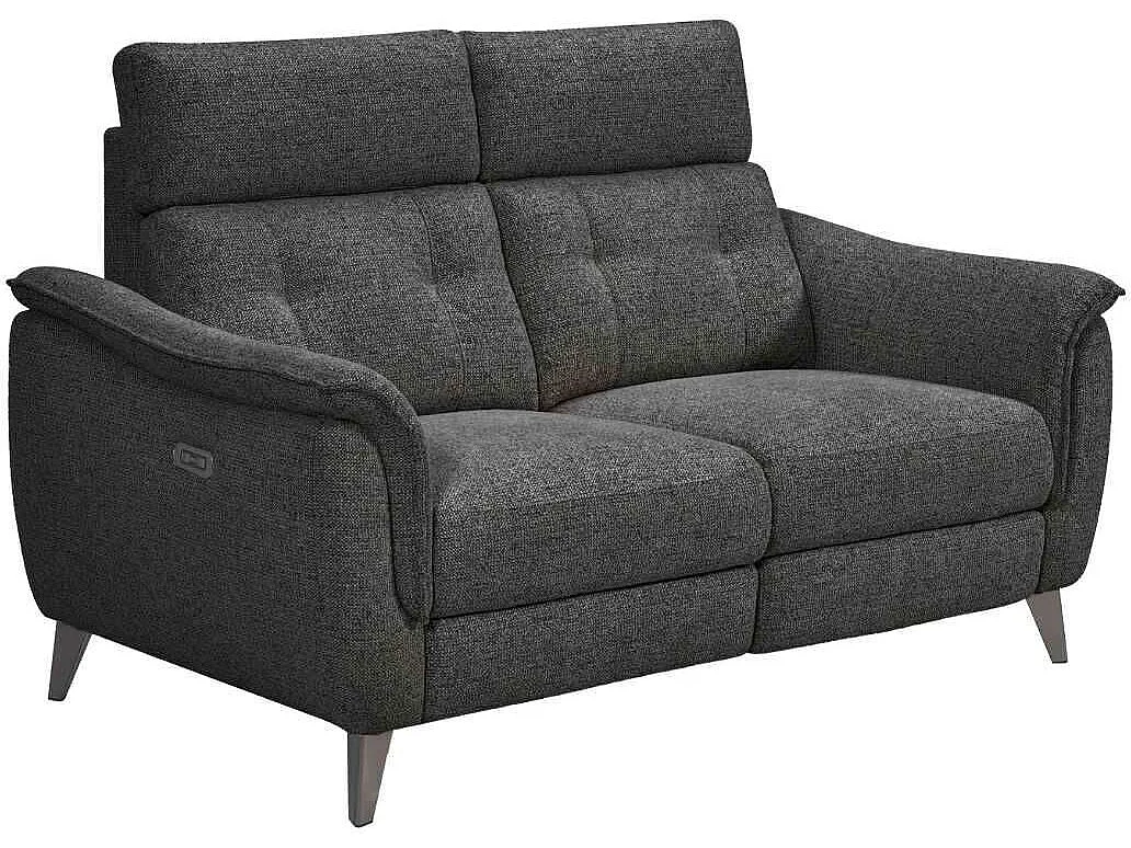 Canapé 2 places relax électrique tissu polyester polyester chiné gris carbone - PLYM