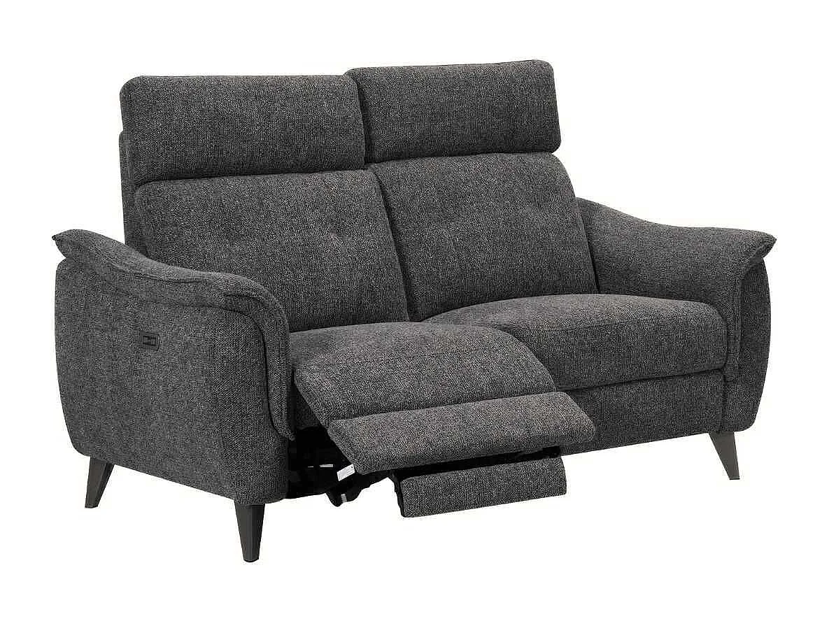 Canapé 2 places relax électrique tissu polyester polyester chiné gris carbone - PLYM