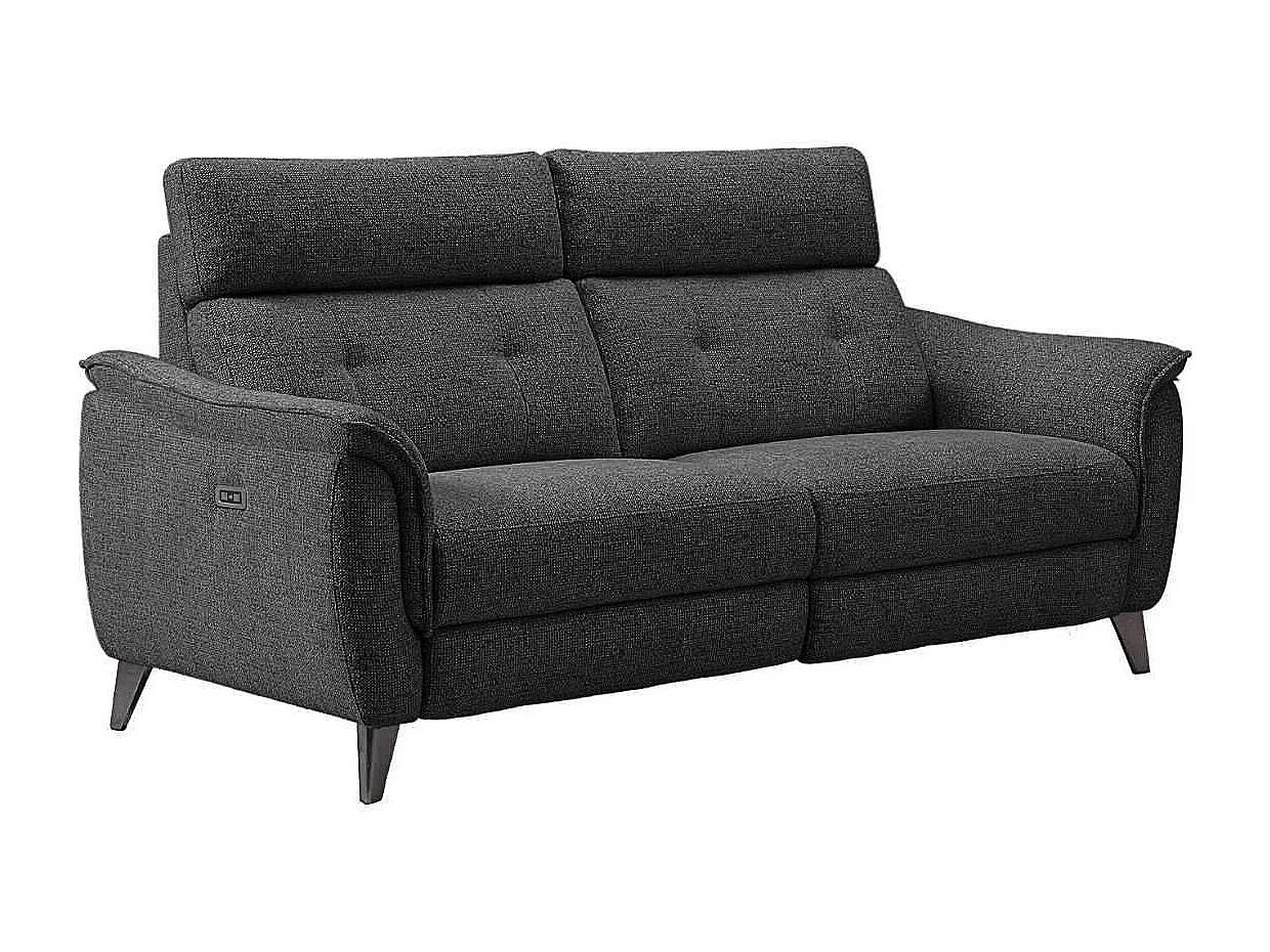 Canapé 3 places relax électrique tissu polyester chiné gris carbone - PLYM