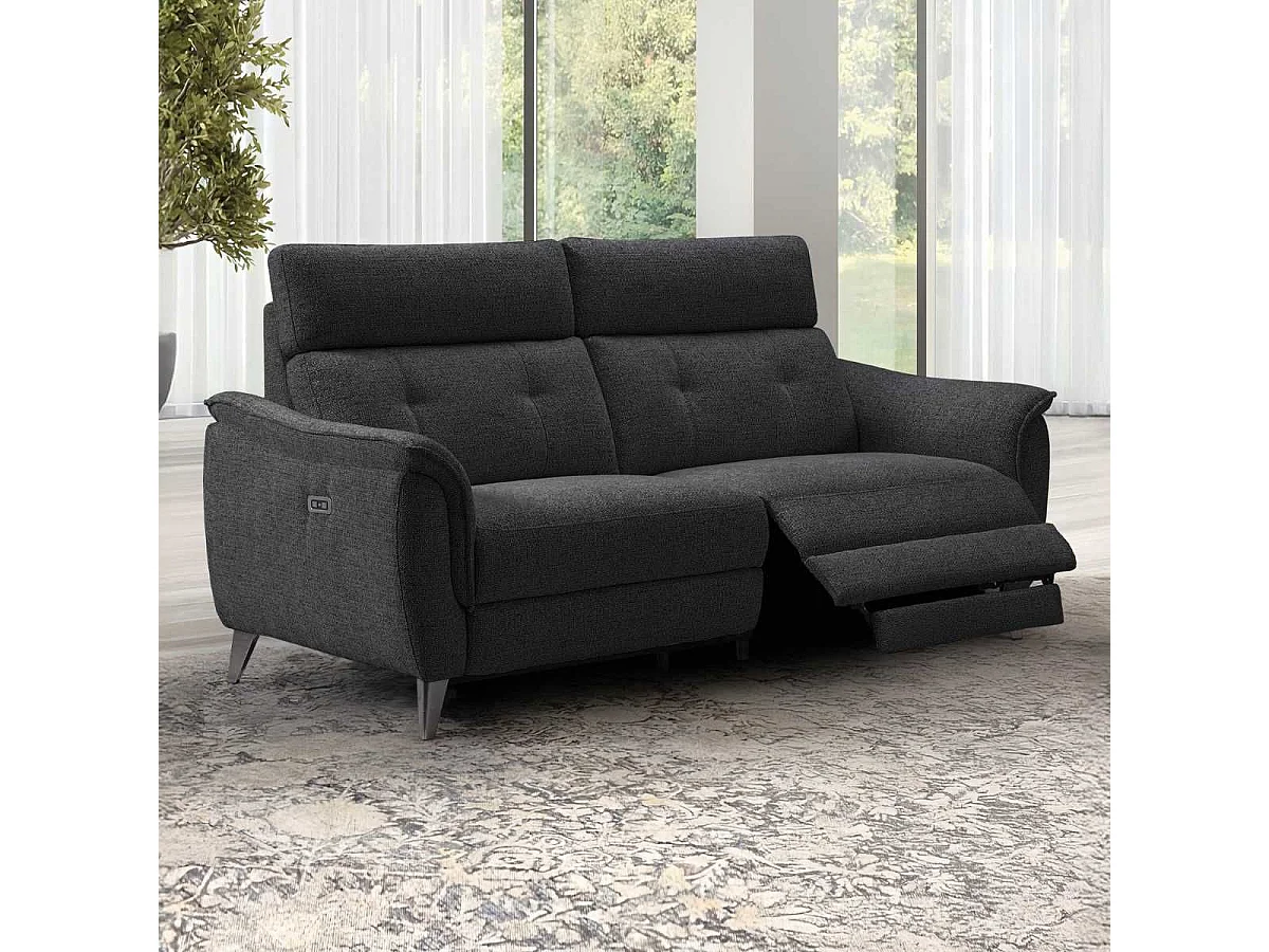 Canapé 3 places relax électrique tissu polyester chiné gris carbone - PLYM