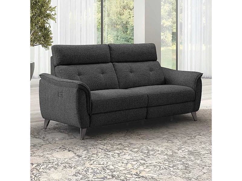 Canapé 3 places relax électrique tissu polyester chiné gris carbone - PLYM