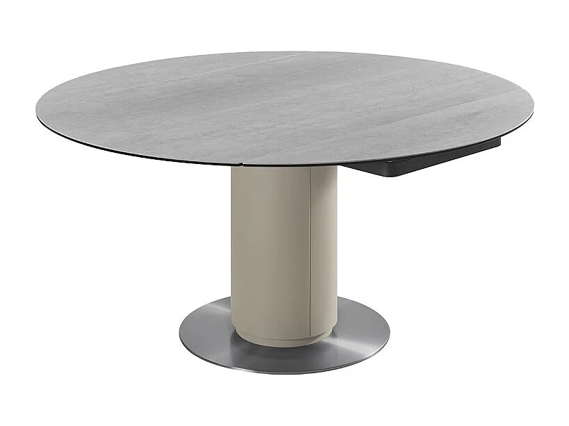 Table extensible ronde 90 à 150 cm en céramique gris pied central - PIVO