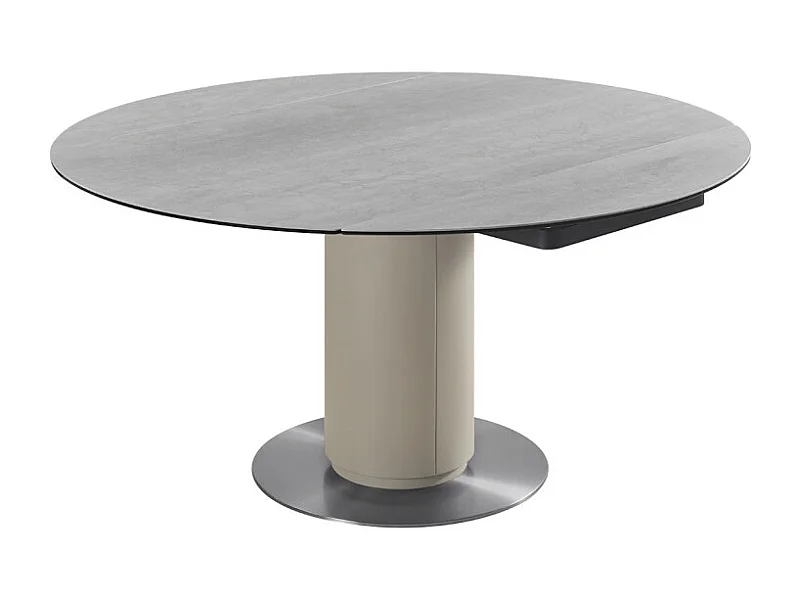 Table extensible ronde 90 à 150 cm en céramique gris pied central - PIVO