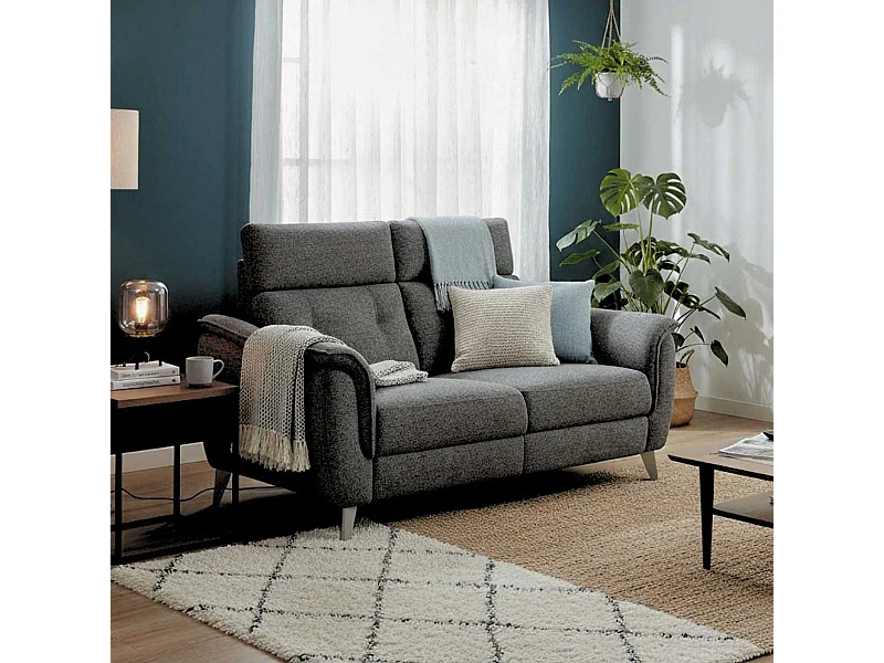 Canapé 2 places fixe tissu polyester chiné gris carbone - PLYM