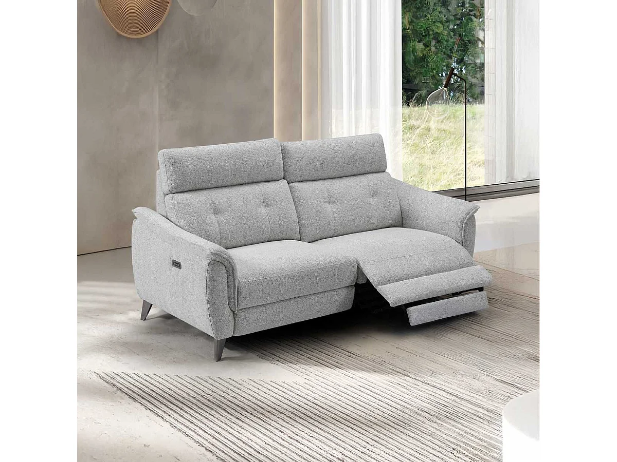 Canapé 2 places relax électrique tissu polyester polyester chiné gris galet - PLYM