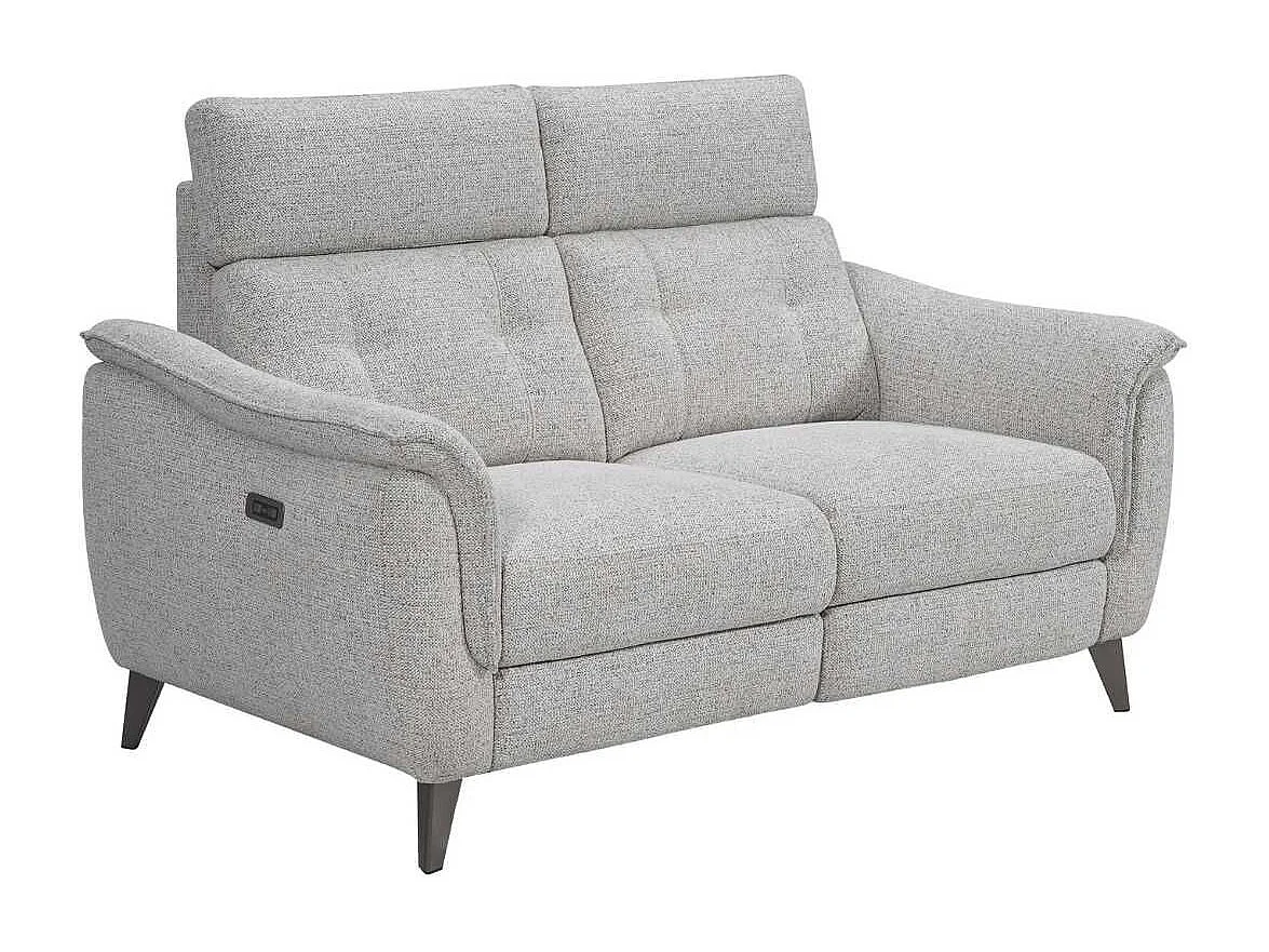 Canapé 2 places relax électrique tissu polyester polyester chiné gris galet - PLYM