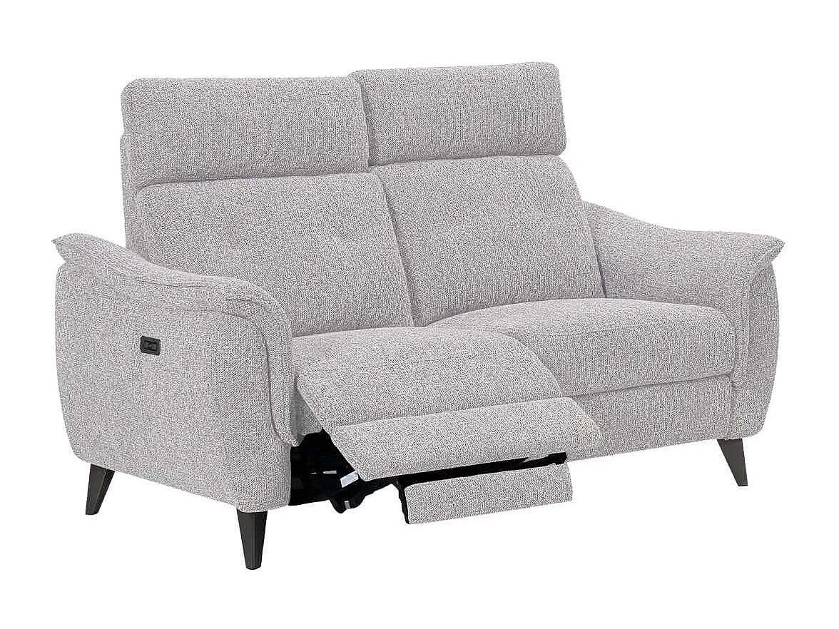 Canapé 2 places relax électrique tissu polyester polyester chiné gris galet - PLYM