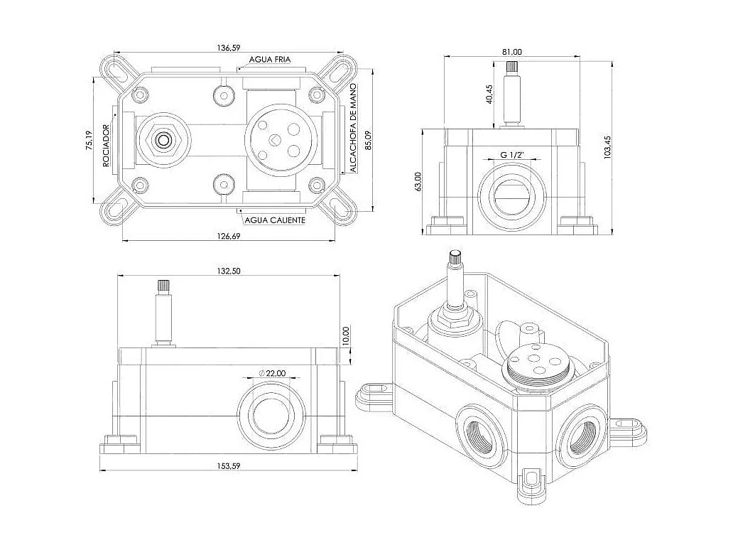 Conjunto de ducha monomando empotrada a techo TELMO negro mate  25 cm x 25 cm