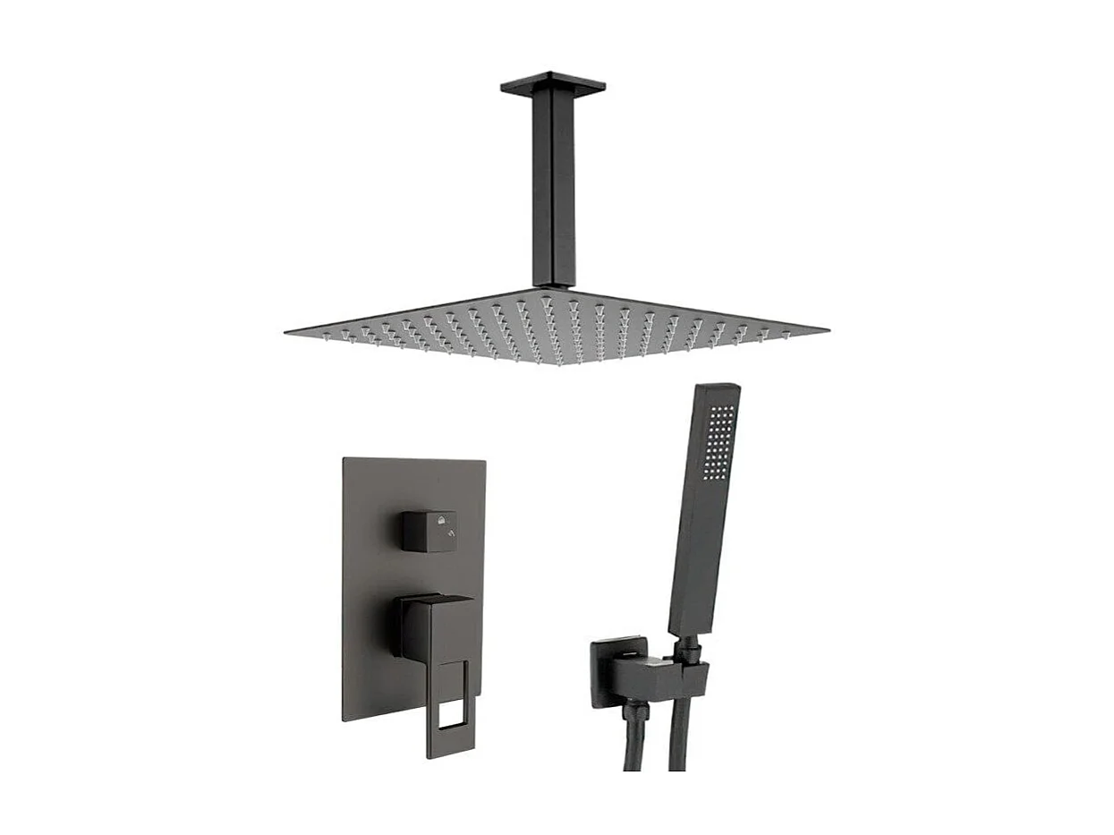 Ensemble de douche encastré au plafond TELMO noir mat Ø 25cm