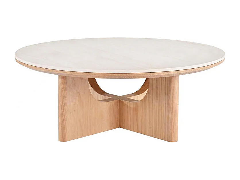 Table basse ronde 80 cm bois et céramique beige pied aéré – DOVE
