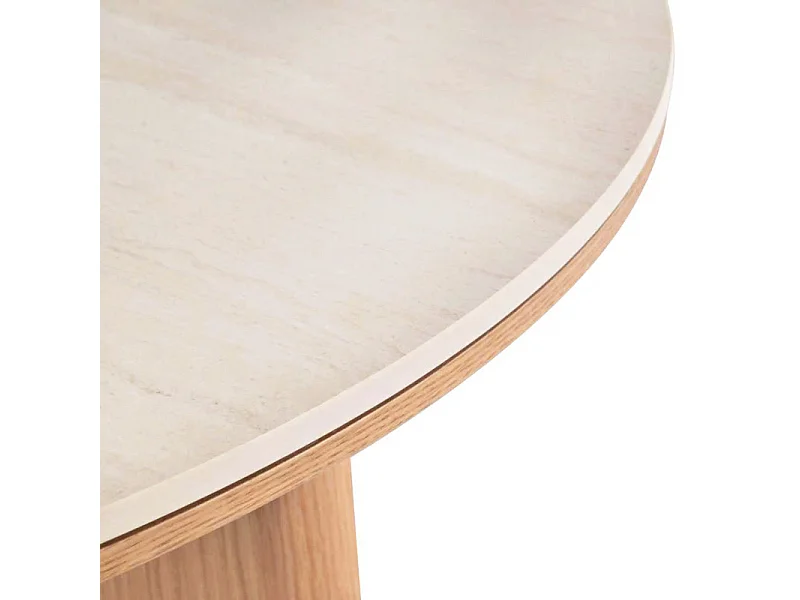 Table basse ronde 80 cm bois et céramique beige pied aéré – DOVE