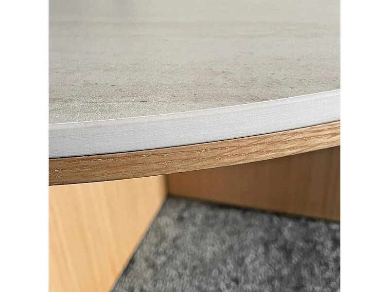 Table basse ronde 80 cm bois et céramique beige pied aéré – DOVE