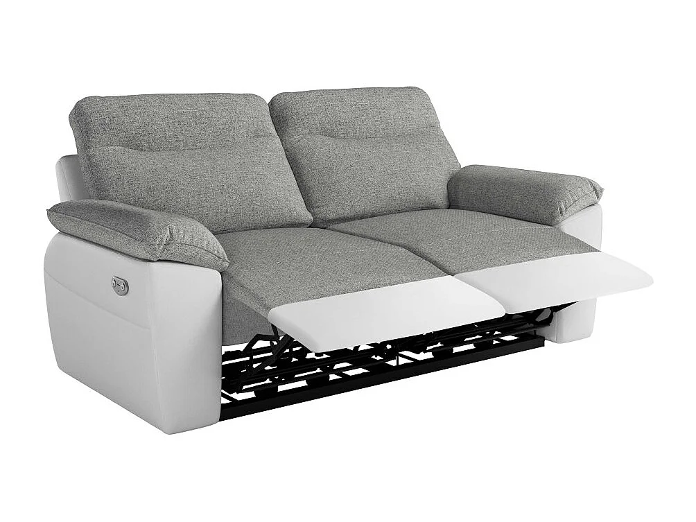 Canapés de relaxation ROSS électriques 3 et 2 places et fauteuil en tissu et simili - Blanc/Gris