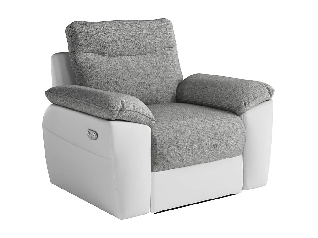 Canapés de relaxation ROSS électriques 3 et 2 places et fauteuil en tissu et simili - Blanc/Gris
