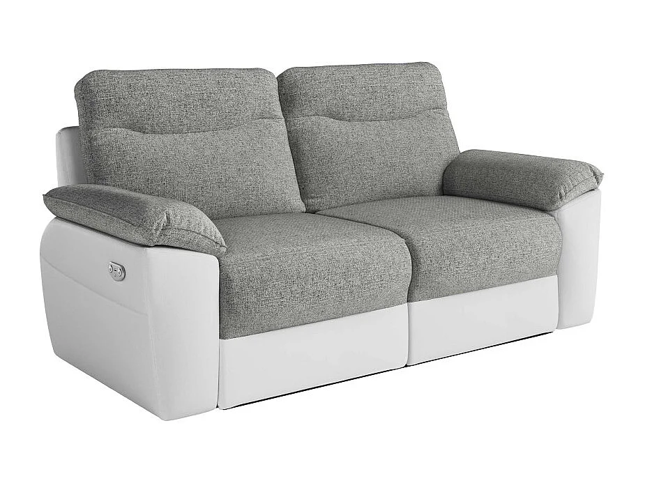 Canapés de relaxation ROSS électriques 3 et 2 places et fauteuil en tissu et simili - Blanc/Gris