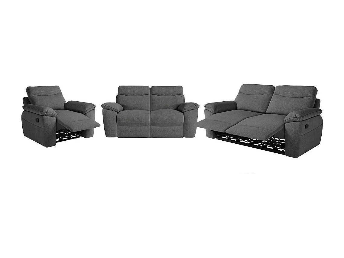 Canapés de relaxation ROSS manuels 3 et 2 places et fauteuil en tissu texturé 3D - Gris anthracite