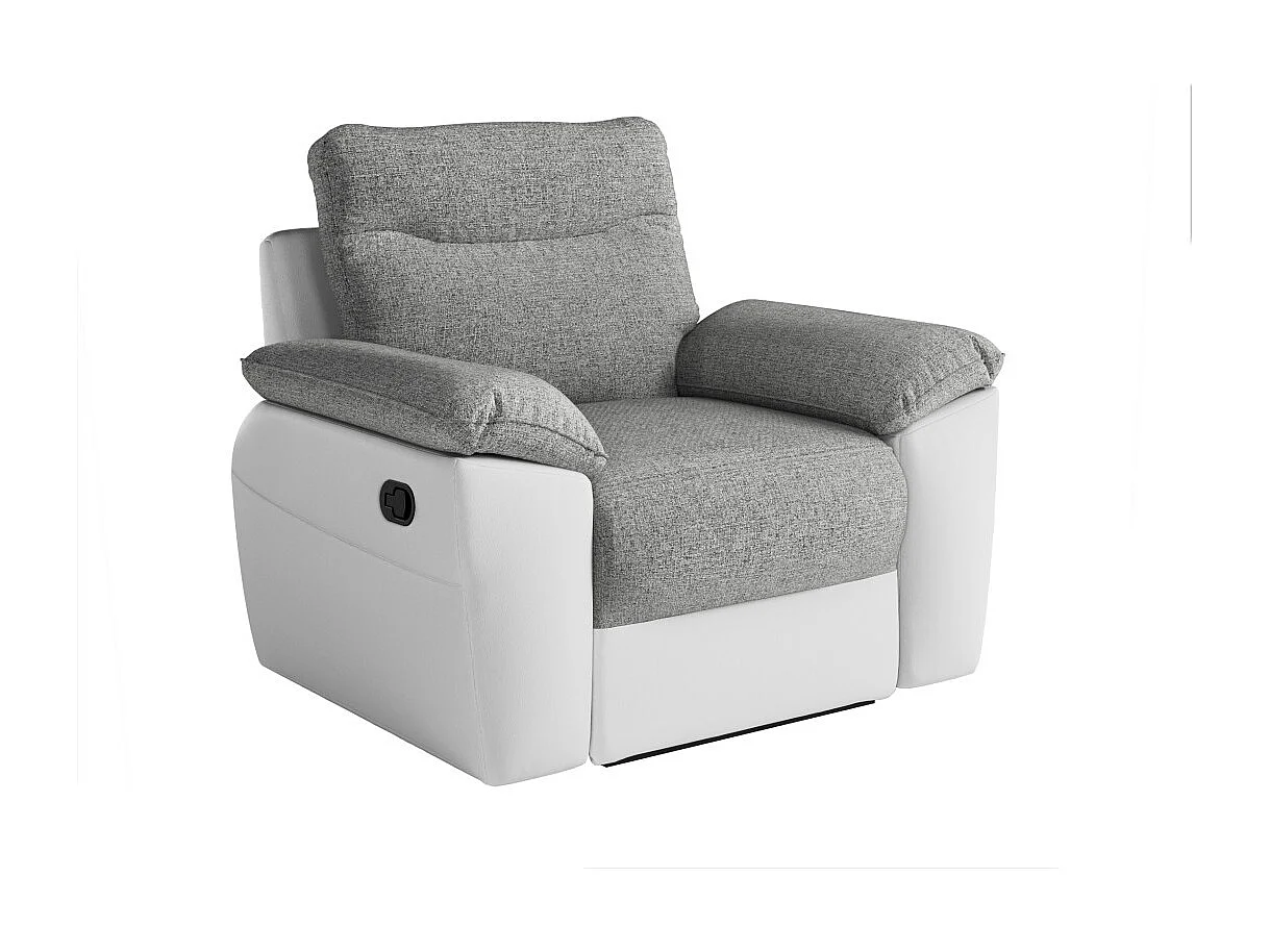 Canapés de relaxation ROSS manuels 3 et 2 places et fauteuil en tissu et simili - Blanc/Gris