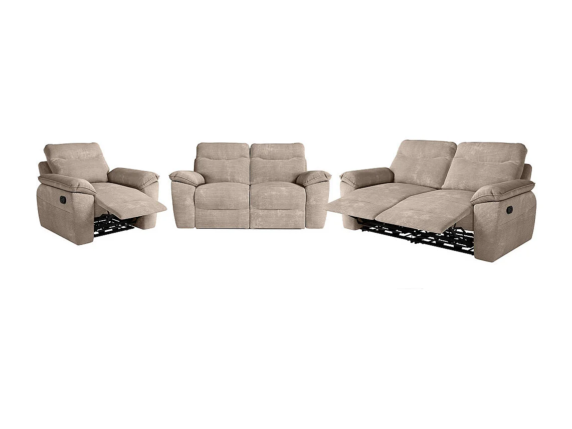 Canapés de relaxation ROSS manuels 3 et 2 places et fauteuil en velours côtelé - Taupe