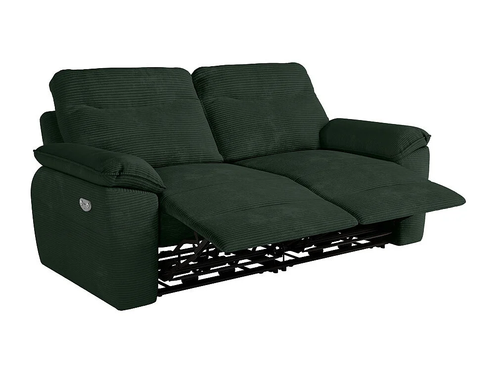 Canapés de relaxation ROSS électriques 3 et 2 places et fauteuil en velours côtelé - Vert foncé