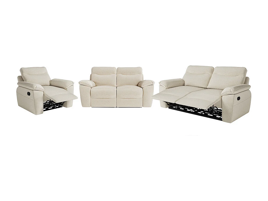 Canapés de relaxation ROSS manuels 3 et 2 places et fauteuil en tissu antitache - Beige