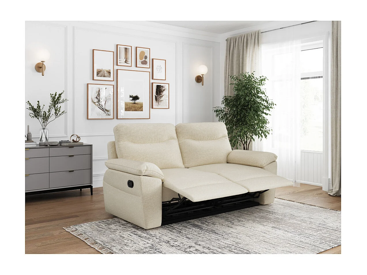 Canapés de relaxation ROSS manuels 3 et 2 places et fauteuil en tissu antitache - Beige