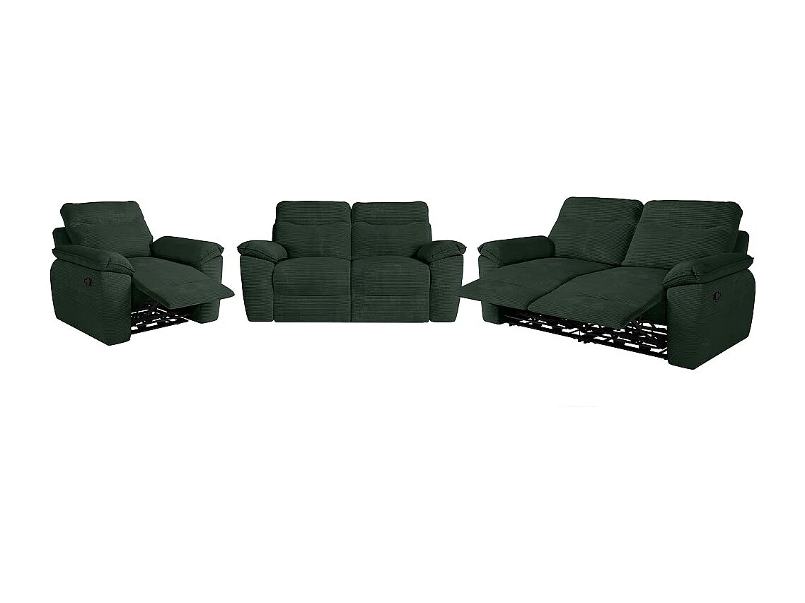 Canapés de relaxation ROSS manuels 3 et 2 places et fauteuil en velours côtelé - Vert foncé