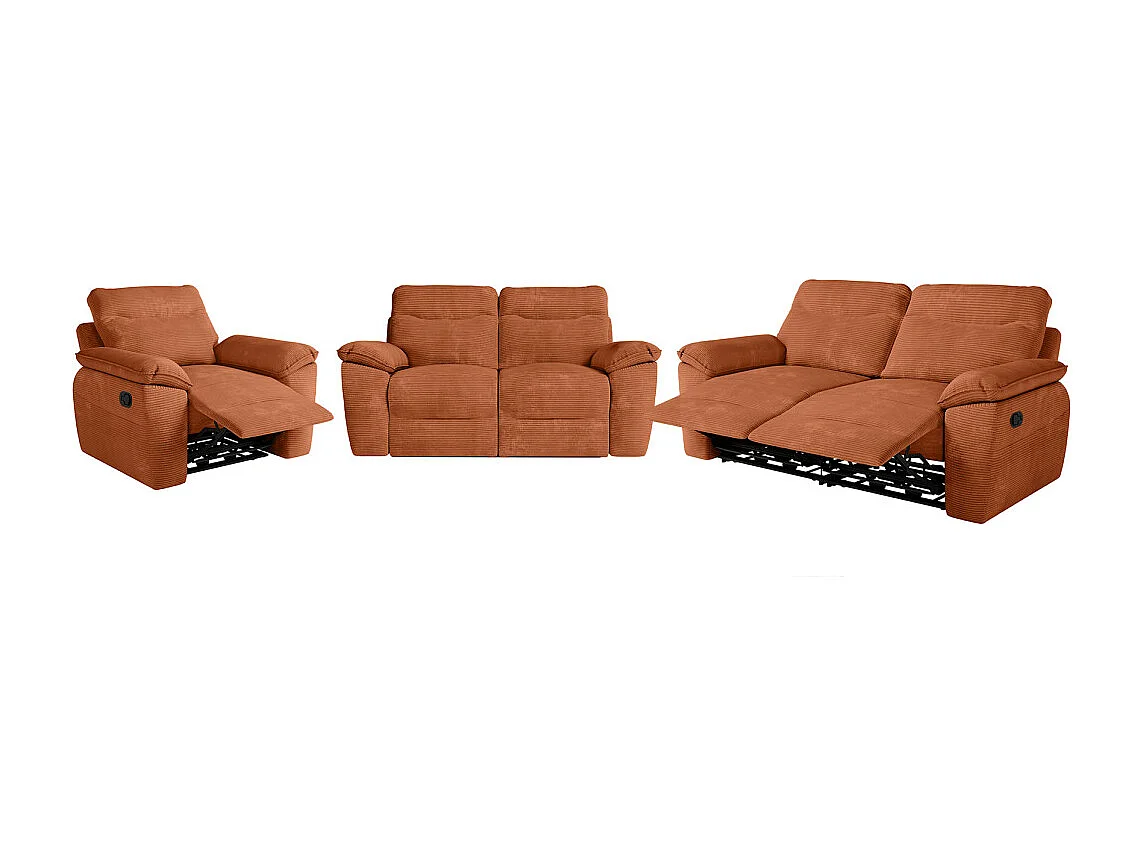 Canapés de relaxation ROSS manuels 3 et 2 places et fauteuil en velours côtelé - Terracotta