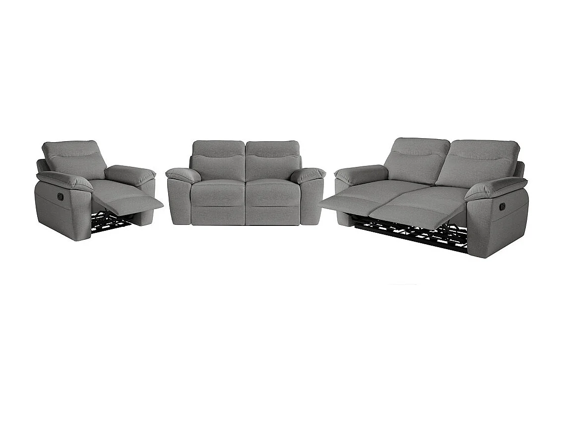 Canapés de relaxation ROSS manuels 3 et 2 places et fauteuil en tissu antitache - Gris