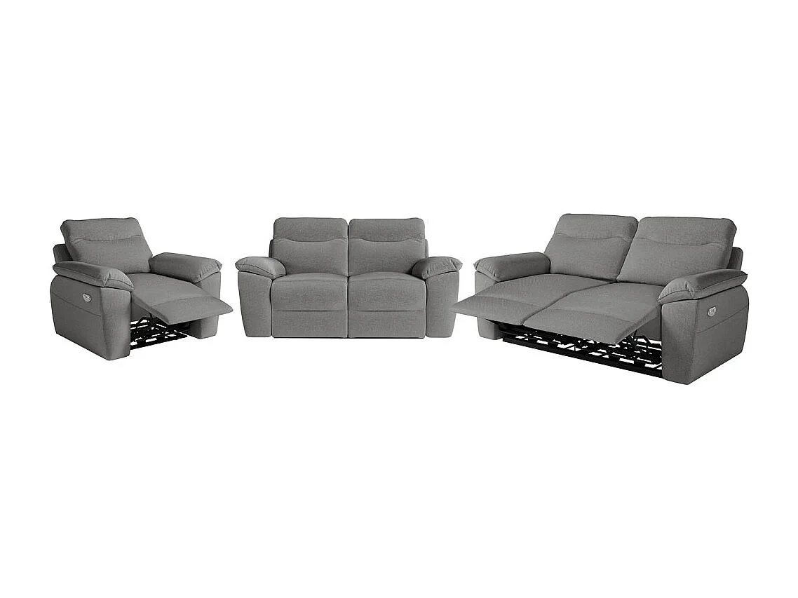 Canapés de relaxation ROSS électriques 3 et 2 places et fauteuil en tissu antitache - Gris