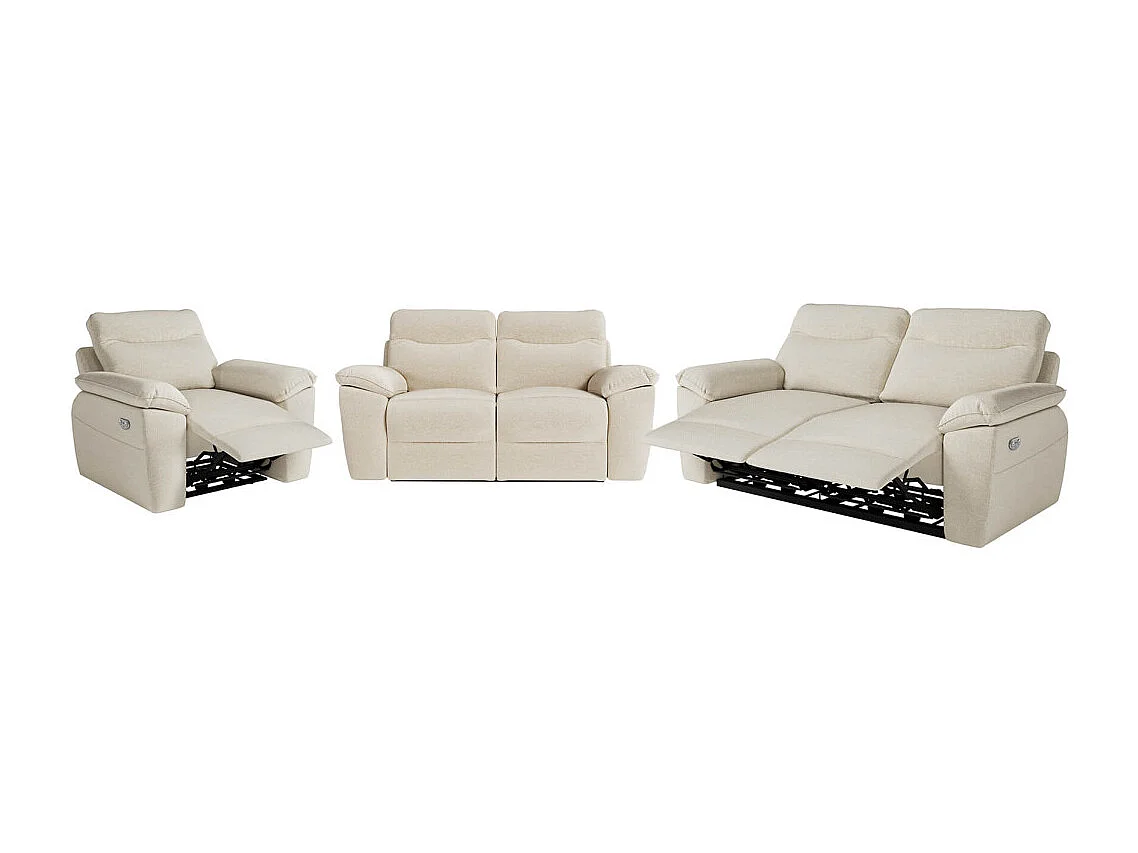 Canapés de relaxation ROSS électriques 3 et 2 places et fauteuil en tissu antitache - Beige