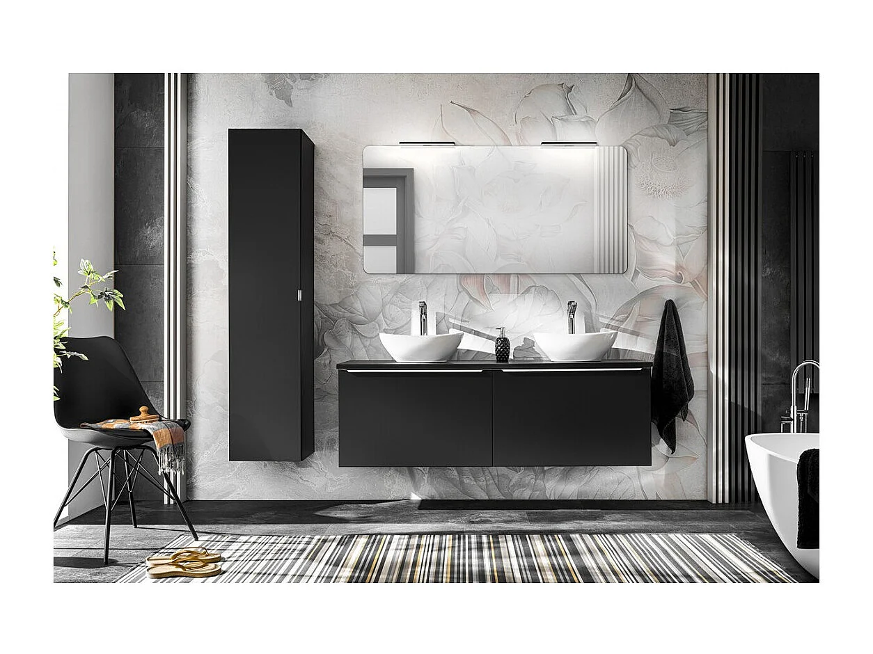 Colonne salle de bain VANTA 160 cm noire – Meuble suspendu avec porte et tiroir