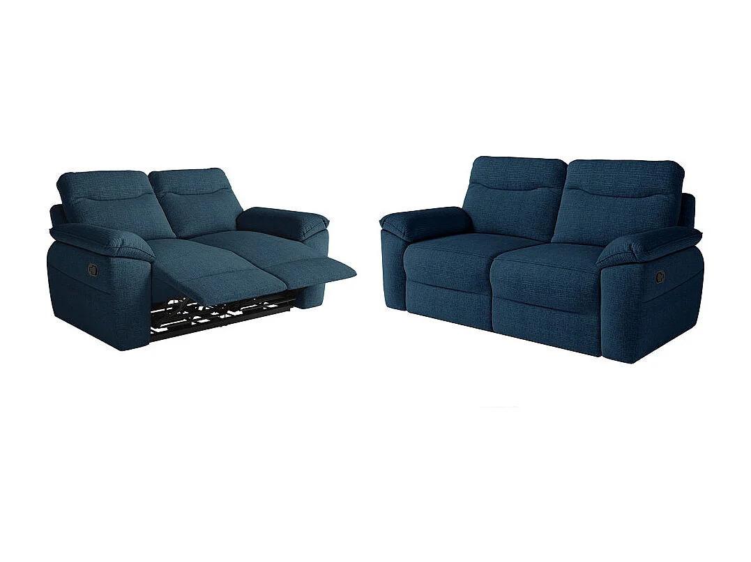 PACK - Canapé de relaxation ROSS manuel 2 et 3 places en tissu texturé 3D - Bleu foncé