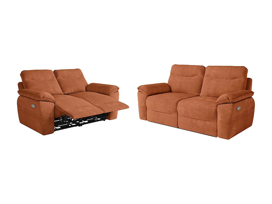 PACK - Canapé de relaxation ROSS électrique 2 et 3 places en velours côtelé - Terracotta