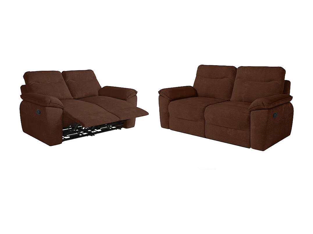 PACK - Canapé de relaxation ROSS manuel 2 et 3 places en velours côtelé - Marron