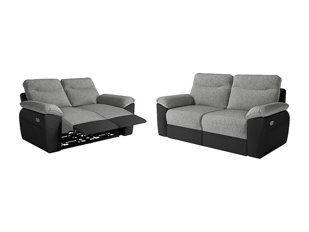 PACK - Canapé de relaxation ROSS électrique 2 et 3 places en tissu et simili - Noir/Gris