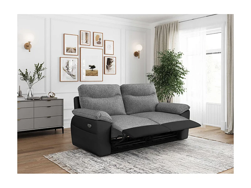 PACK - Canapé de relaxation ROSS électrique 2 et 3 places en tissu et simili - Noir/Gris