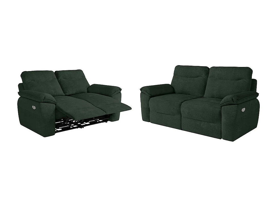 PACK - Canapé de relaxation ROSS électrique 2 et 3 places en velours côtelé - Vert foncé