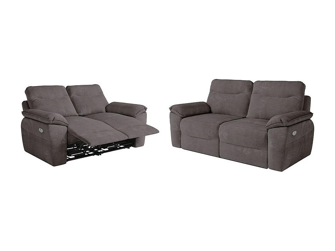 PACK - Canapé de relaxation ROSS électrique 2 et 3 places en velours côtelé - Gris