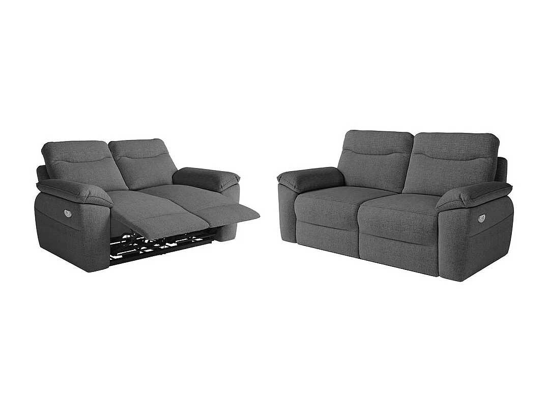 PACK - Canapé de relaxation ROSS électrique 2 et 3 places en tissu texturé 3D - Gris anthracite