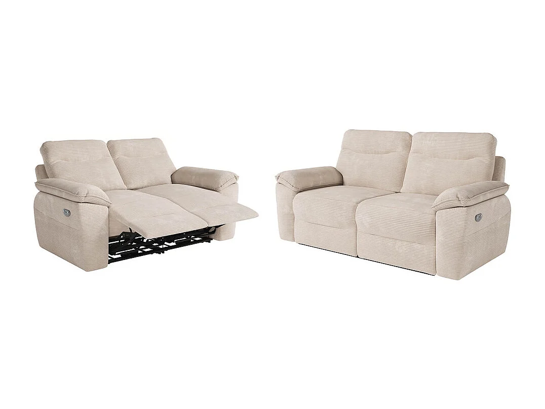 PACK - Canapé de relaxation ROSS électrique 2 et 3 places en velours côtelé - Beige