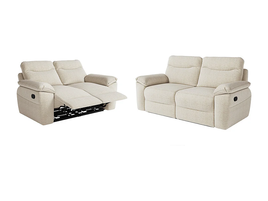 PACK - Canapé de relaxation ROSS manuel 2 et 3 places en tissu texturé 3D - Beige