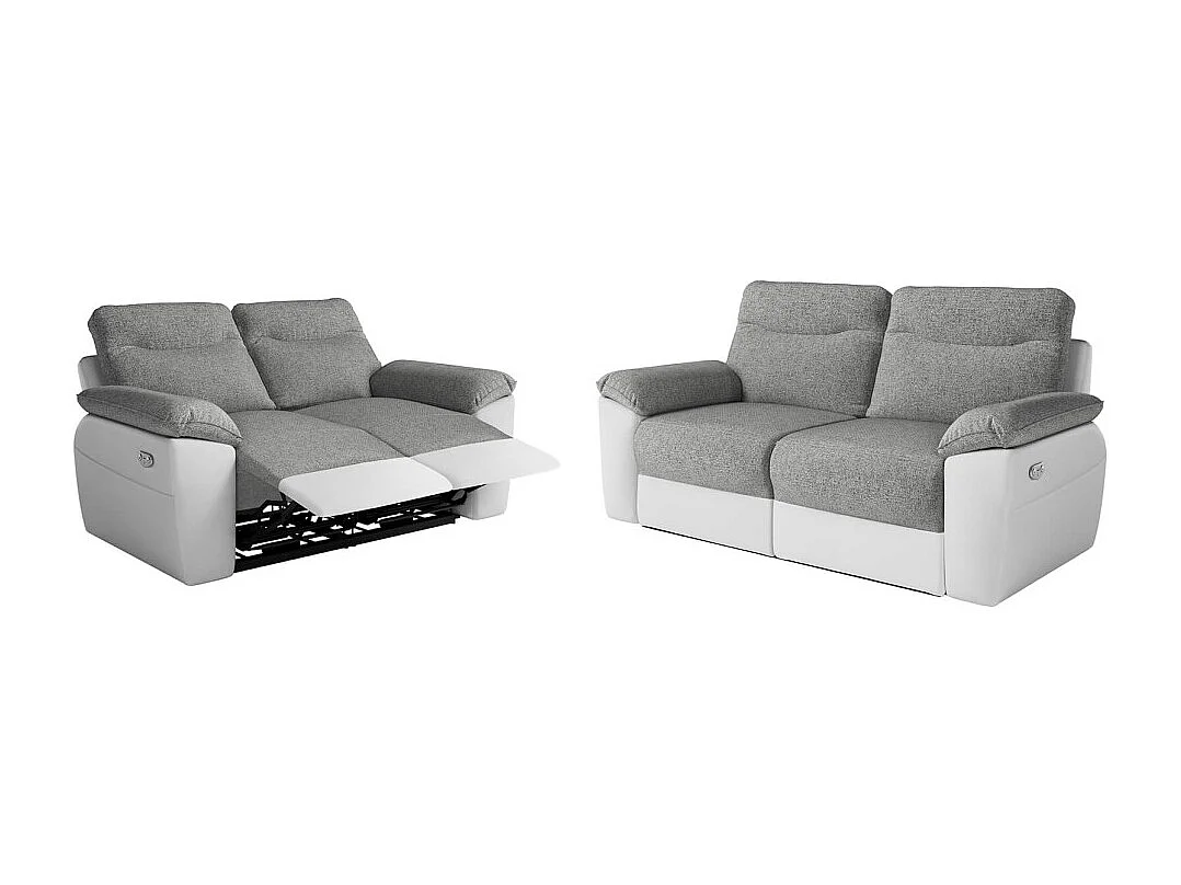 PACK - Canapé de relaxation ROSS électrique 2 et 3 places en tissu et simili - Blanc/Gris