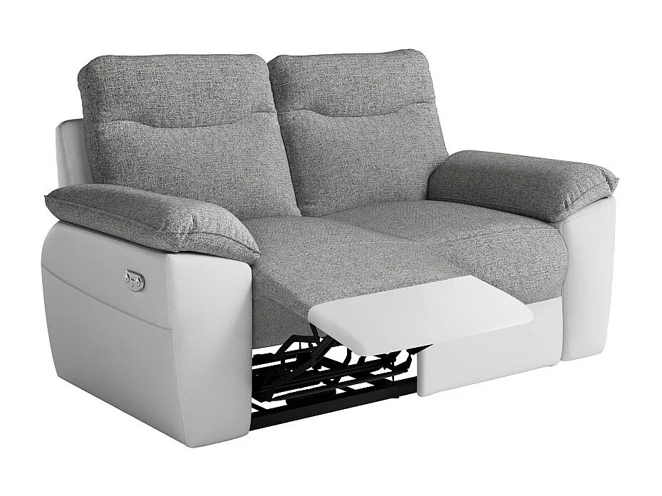 PACK - Canapé de relaxation ROSS électrique 2 et 3 places en tissu et simili - Blanc/Gris