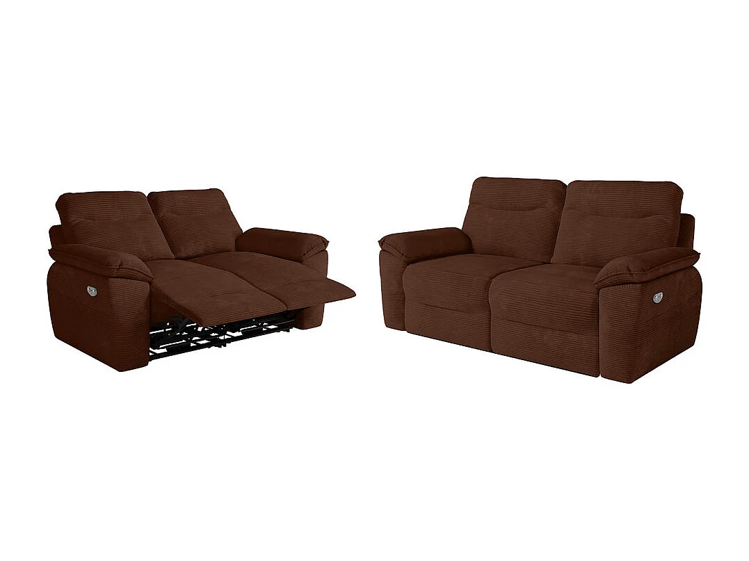 PACK - Canapé de relaxation ROSS électrique 2 et 3 places en velours côtelé - Marron