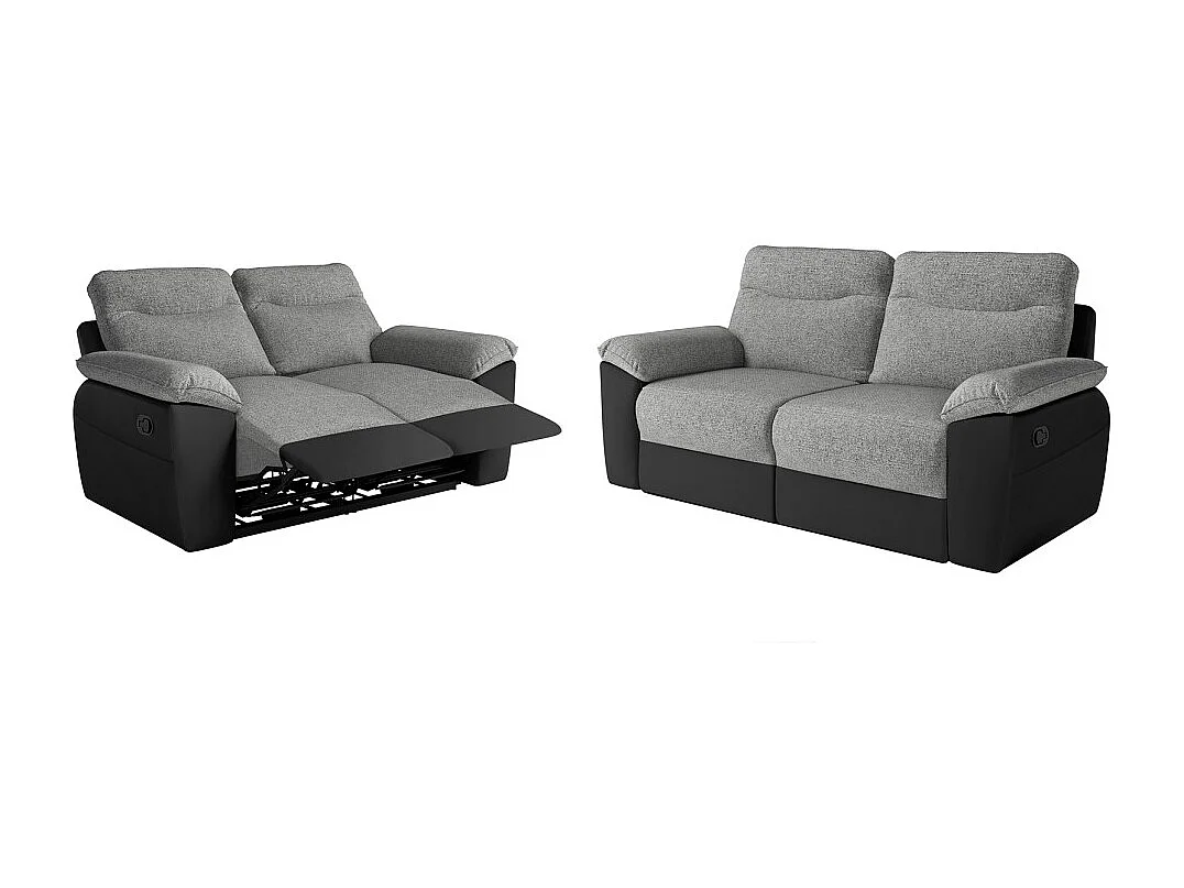 PACK - Canapé de relaxation ROSS manuel 2 et 3 places en tissu et simili - Noir/Gris