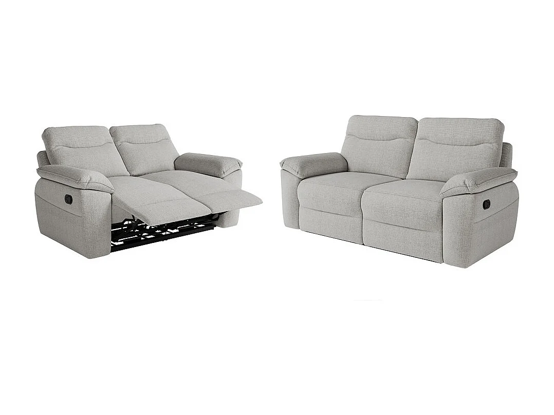 PACK - Canapé de relaxation ROSS manuel 2 et 3 places en tissu texturé 3D - Gris clair