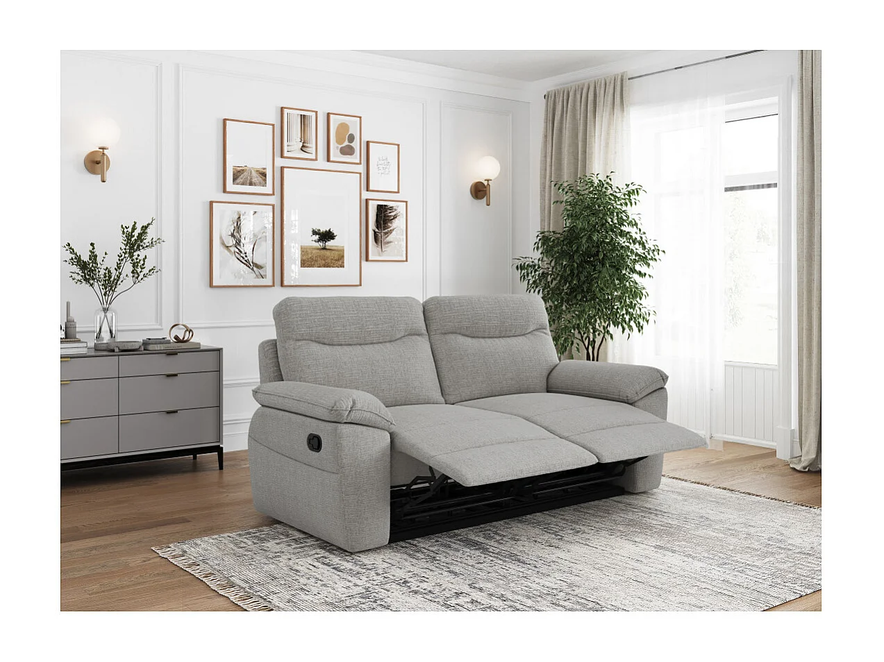 PACK - Canapé de relaxation ROSS manuel 2 et 3 places en tissu texturé 3D - Gris clair