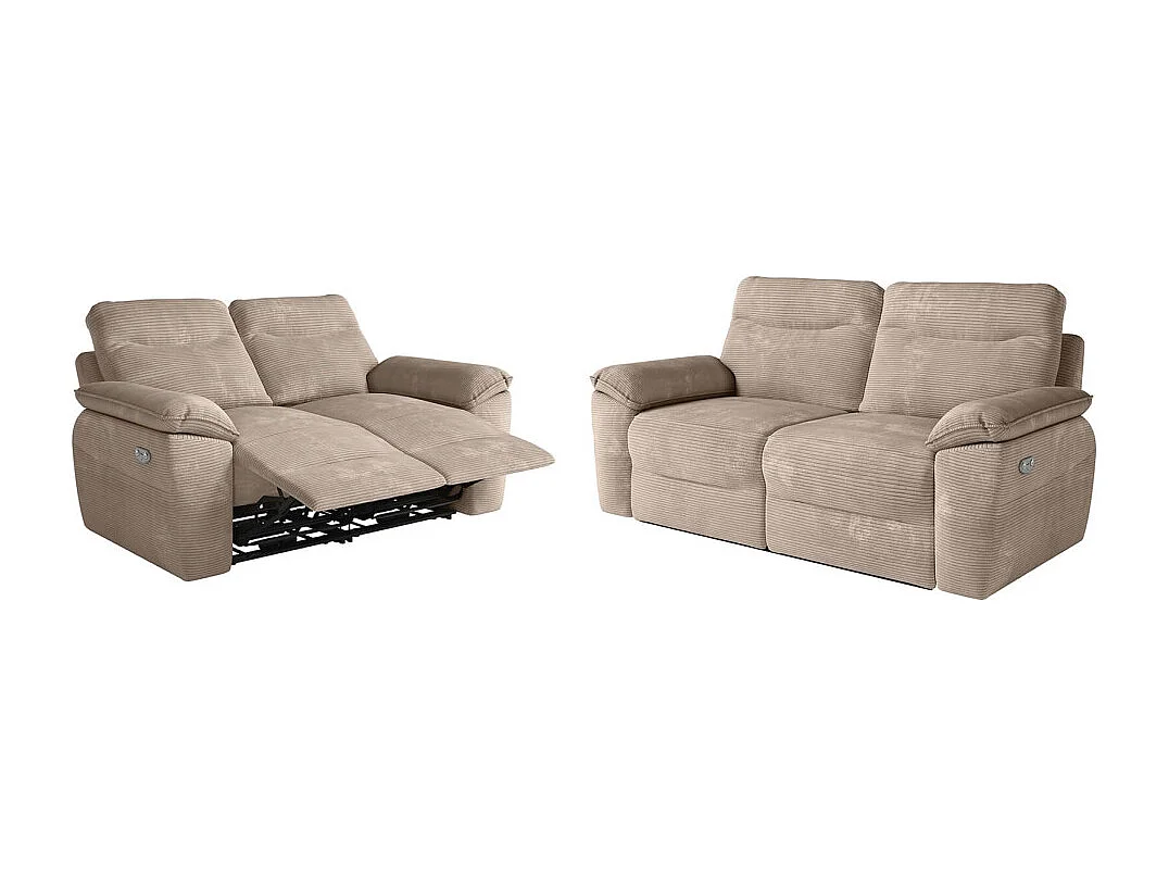 PACK - Canapé de relaxation ROSS électrique 2 et 3 places en velours côtelé - Taupe